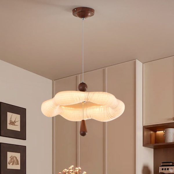 Traditional French Iron Fabric Irregular Corrugated Edge LED Chandelier For Dining Room - Image 3