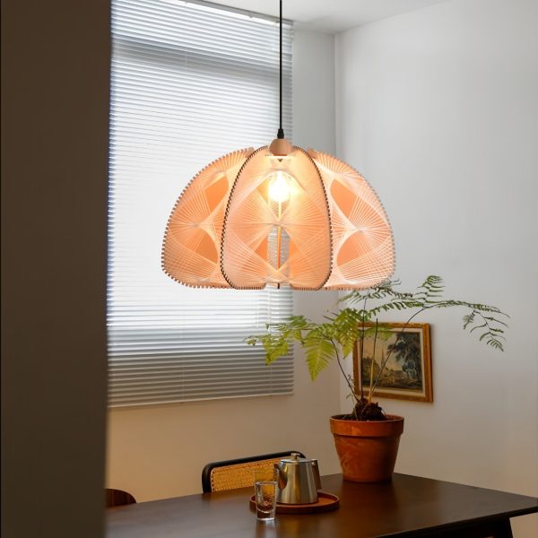 Traditional Japanese Dome Semicircle Hemp Rope Wood 1 - Light Chandelier For Dining Room