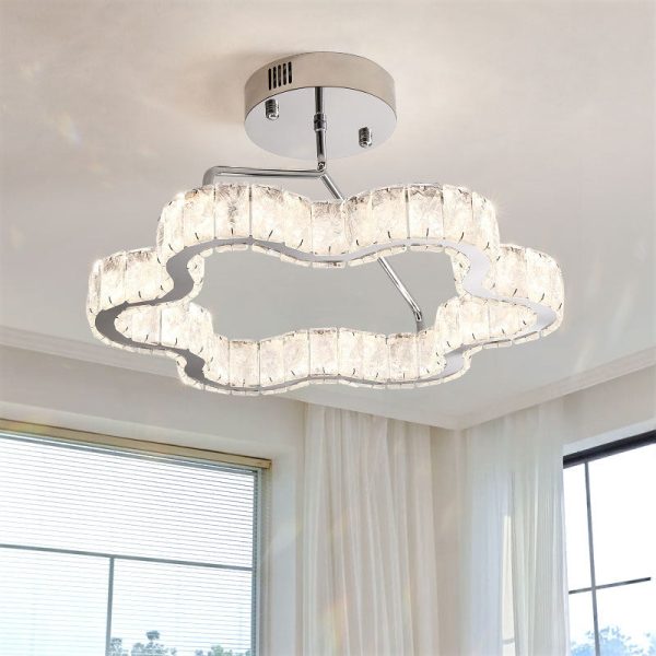 Contemporary Nordic Cloud Shape Stainless Steel Crystal LED Semi-Flush Mount Ceiling Light For Bedroom - Image 3