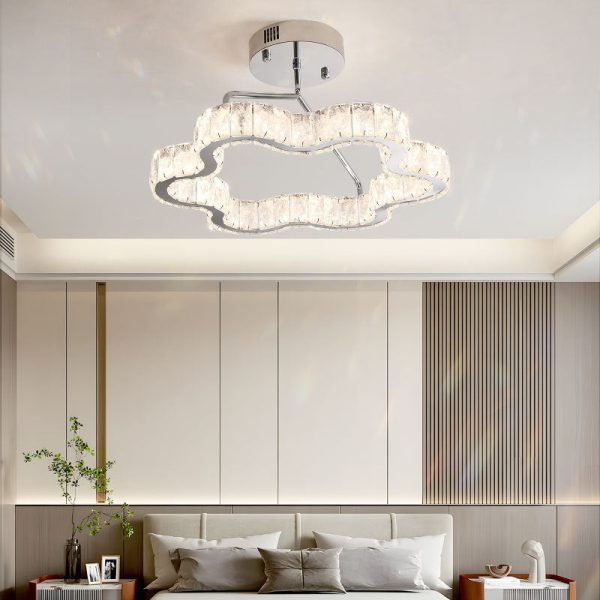 Contemporary Nordic Cloud Shape Stainless Steel Crystal LED Semi-Flush Mount Ceiling Light For Bedroom - Image 8