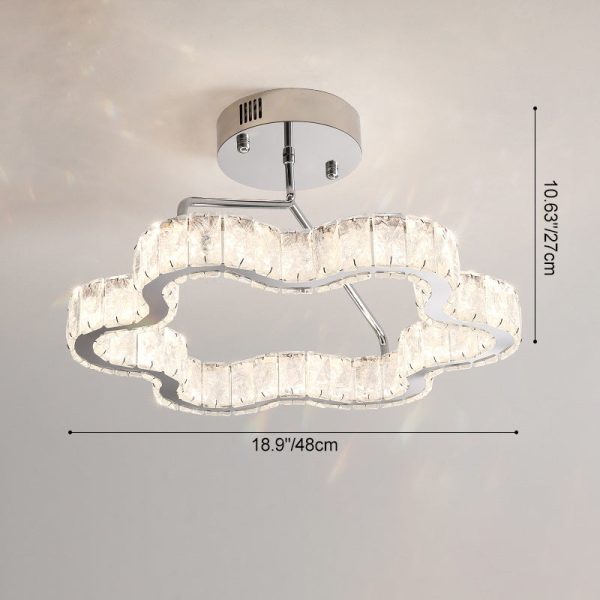 Contemporary Nordic Cloud Shape Stainless Steel Crystal LED Semi-Flush Mount Ceiling Light For Bedroom - Image 4