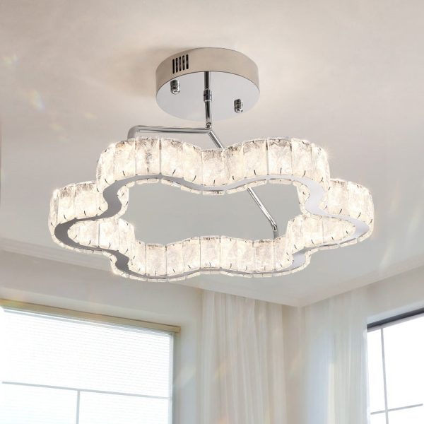 Contemporary Nordic Cloud Shape Stainless Steel Crystal LED Semi-Flush Mount Ceiling Light For Bedroom - Image 9