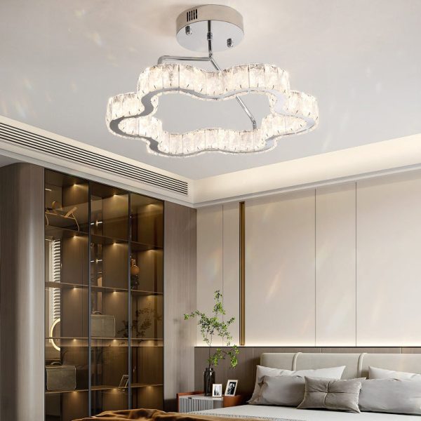 Contemporary Nordic Cloud Shape Stainless Steel Crystal LED Semi-Flush Mount Ceiling Light For Bedroom - Image 2