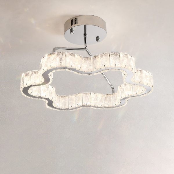 Contemporary Nordic Cloud Shape Stainless Steel Crystal LED Semi-Flush Mount Ceiling Light For Bedroom - Image 10