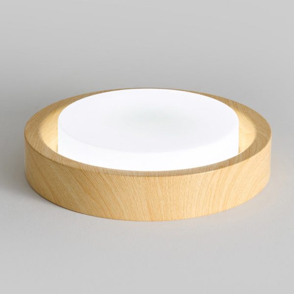 Contemporary Nordic Round Wood Iron Glass LED Flush Mount Ceiling Light For Hallways - Image 9