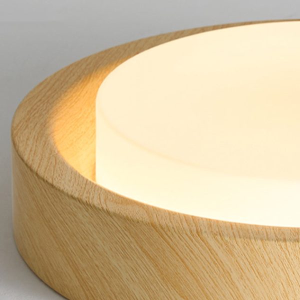 Contemporary Nordic Round Wood Iron Glass LED Flush Mount Ceiling Light For Hallways - Image 8
