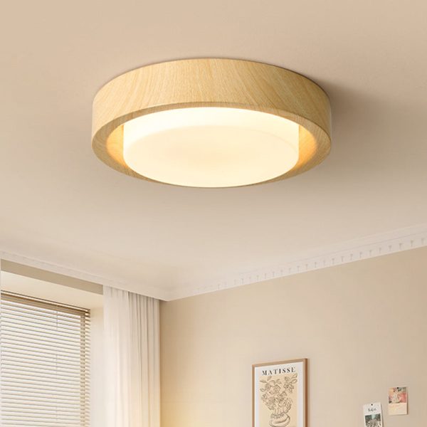 Contemporary Nordic Round Wood Iron Glass LED Flush Mount Ceiling Light For Hallways - Image 18