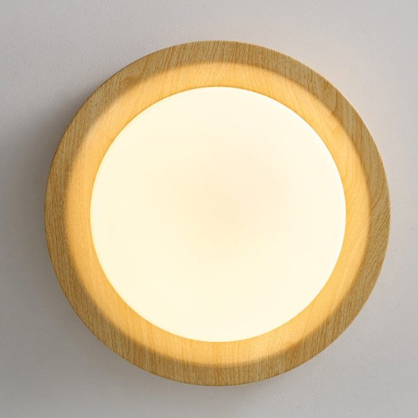 Contemporary Nordic Round Wood Iron Glass LED Flush Mount Ceiling Light For Hallways - Image 10