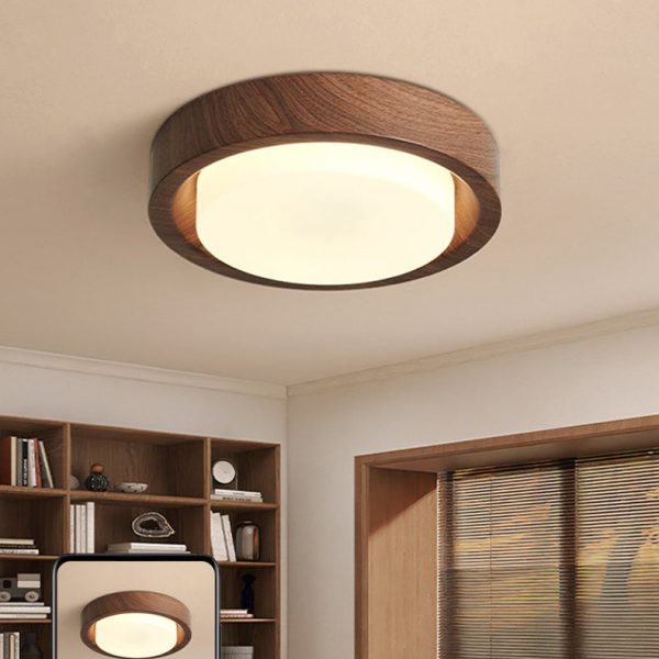 Contemporary Nordic Round Wood Iron Glass LED Flush Mount Ceiling Light For Hallways - Image 15