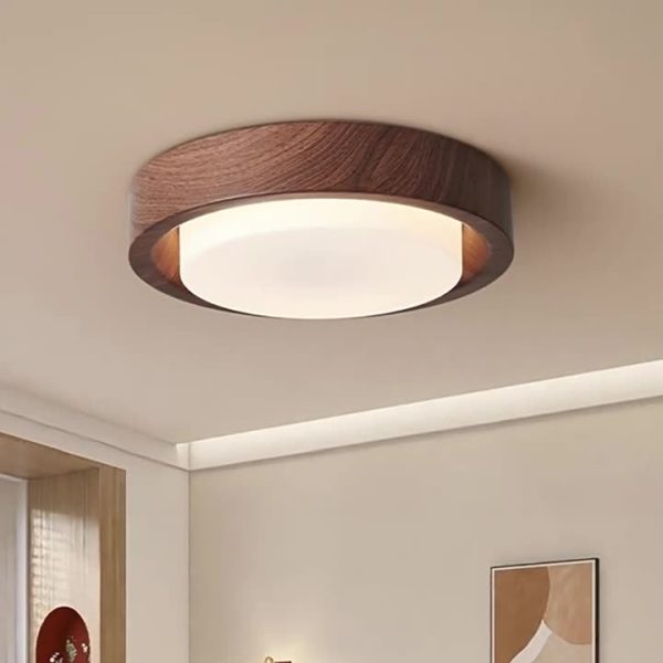 Contemporary Nordic Round Wood Iron Glass LED Flush Mount Ceiling Light For Hallways - Image 19