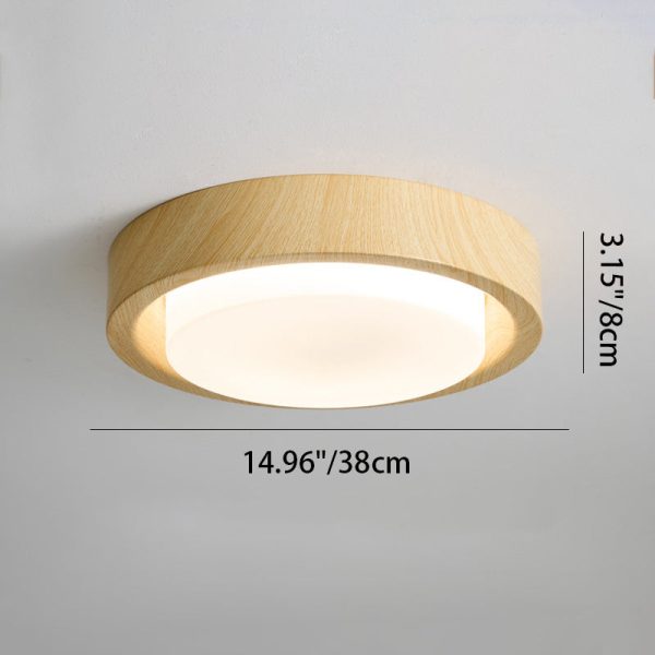 Contemporary Nordic Round Wood Iron Glass LED Flush Mount Ceiling Light For Hallways - Image 5