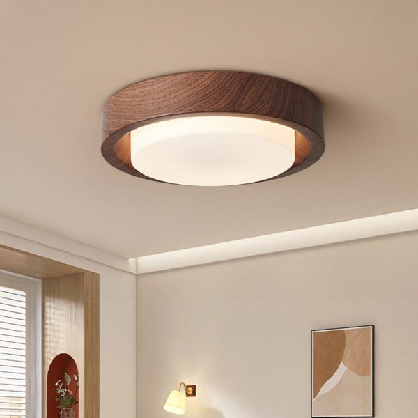 Contemporary Nordic Round Wood Iron Glass LED Flush Mount Ceiling Light For Hallways - Image 17