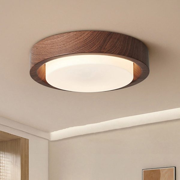 Contemporary Nordic Round Wood Iron Glass LED Flush Mount Ceiling Light For Hallways - Image 20