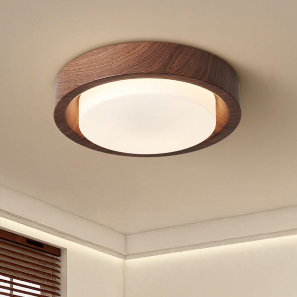 Contemporary Nordic Round Wood Iron Glass LED Flush Mount Ceiling Light For Hallways - Image 21