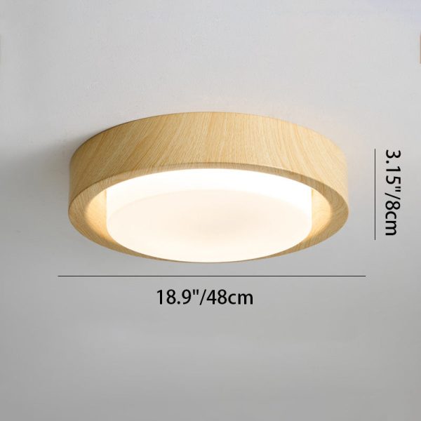 Contemporary Nordic Round Wood Iron Glass LED Flush Mount Ceiling Light For Hallways - Image 6