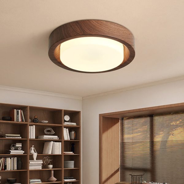 Contemporary Nordic Round Wood Iron Glass LED Flush Mount Ceiling Light For Hallways - Image 3