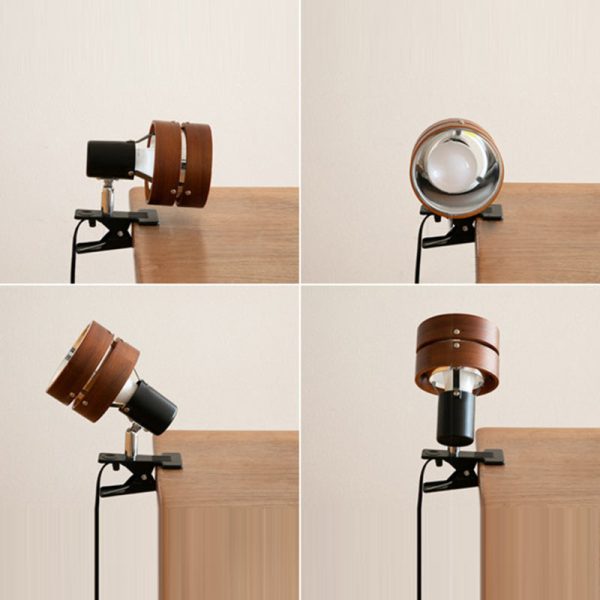 Traditional Japanese Round Clip Wood Iron Acrylic 1-Light Table Lamp For Bedroom - Image 7