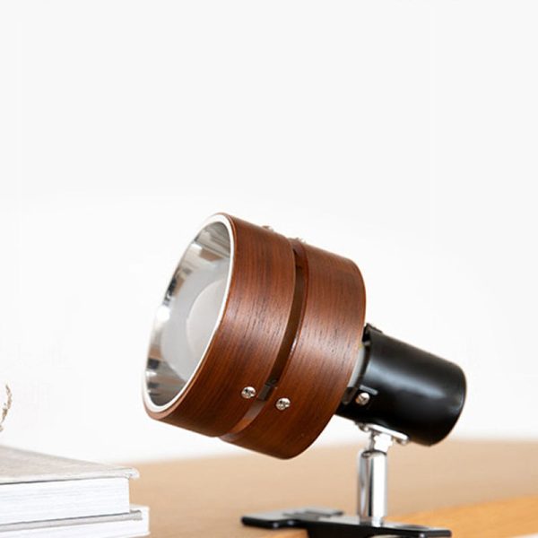 Traditional Japanese Round Clip Wood Iron Acrylic 1-Light Table Lamp For Bedroom - Image 6