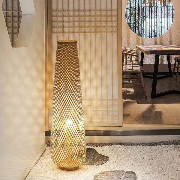 Traditional Chinese Cylinder Bamboo 1-Light Standing Floor Lamp For Living Room - Image 2