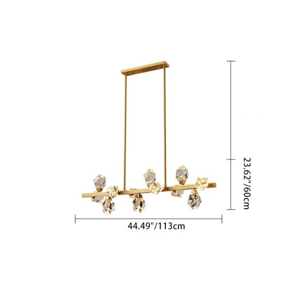 Contemporary Luxury Long Irregular Crystal Full Brass Frame LED Island Light Chandelier For Dining Room - Image 5