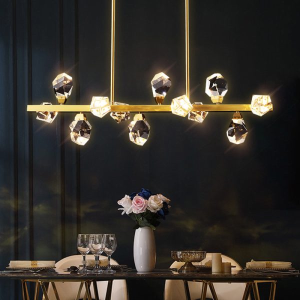 Contemporary Luxury Long Irregular Crystal Full Brass Frame LED Island Light Chandelier For Dining Room - Image 13