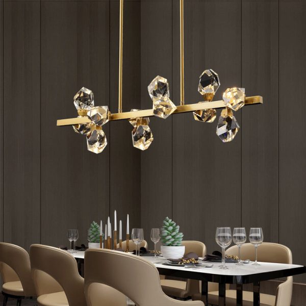 Contemporary Luxury Long Irregular Crystal Full Brass Frame LED Island Light Chandelier For Dining Room - Image 12