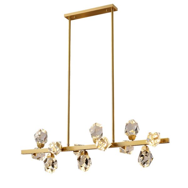 Contemporary Luxury Long Irregular Crystal Full Brass Frame LED Island Light Chandelier For Dining Room - Image 15