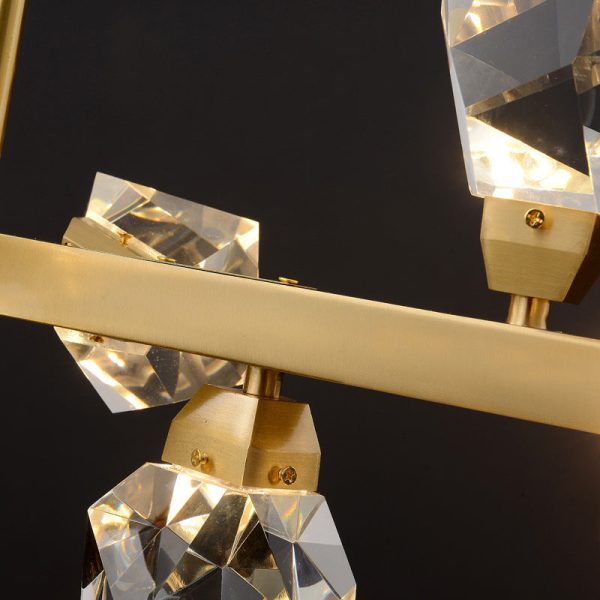 Contemporary Luxury Long Irregular Crystal Full Brass Frame LED Island Light Chandelier For Dining Room - Image 7