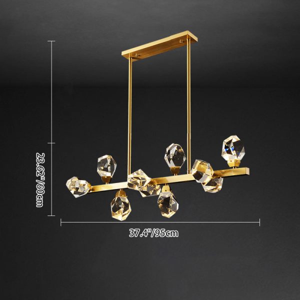 Contemporary Luxury Long Irregular Crystal Full Brass Frame LED Island Light Chandelier For Dining Room - Image 4