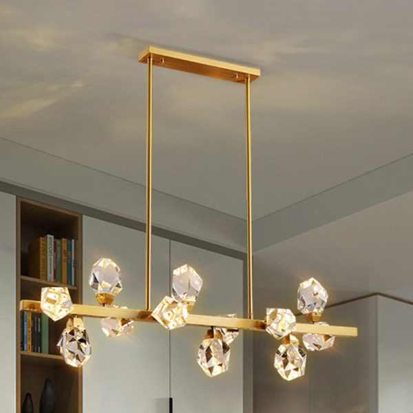 Contemporary Luxury Long Irregular Crystal Full Brass Frame LED Island Light Chandelier For Dining Room - Image 14