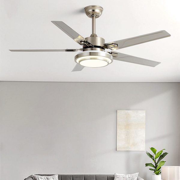 Contemporary Industrial Round Rectangular Fan Blade Iron LED Downrods Ceiling Fan Light For Living Room - Image 16