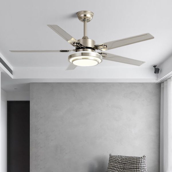 Contemporary Industrial Round Rectangular Fan Blade Iron LED Downrods Ceiling Fan Light For Living Room - Image 2