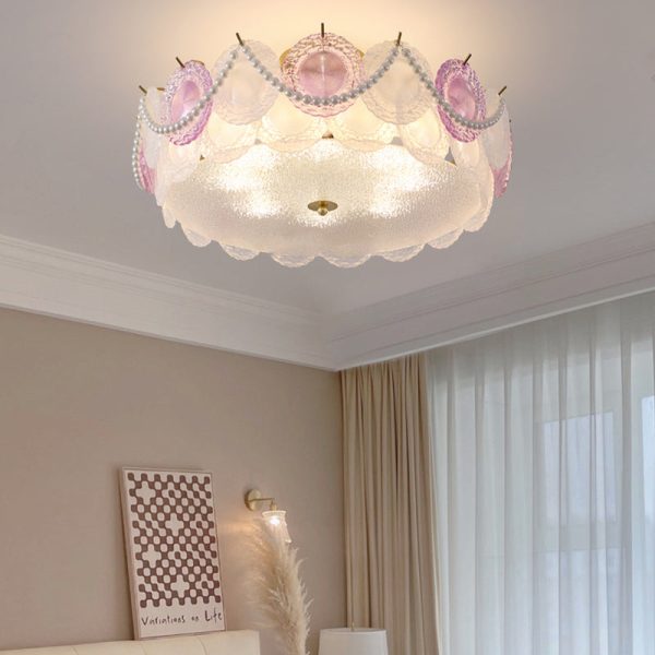 Contemporary Creative Kids Round Piece Pearl Hardware Glass 5/8 Light Semi-Flush Mount Ceiling Light For Bedroom - Image 13