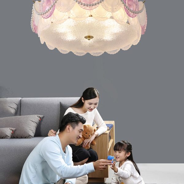 Contemporary Creative Kids Round Piece Pearl Hardware Glass 5/8 Light Semi-Flush Mount Ceiling Light For Bedroom - Image 9