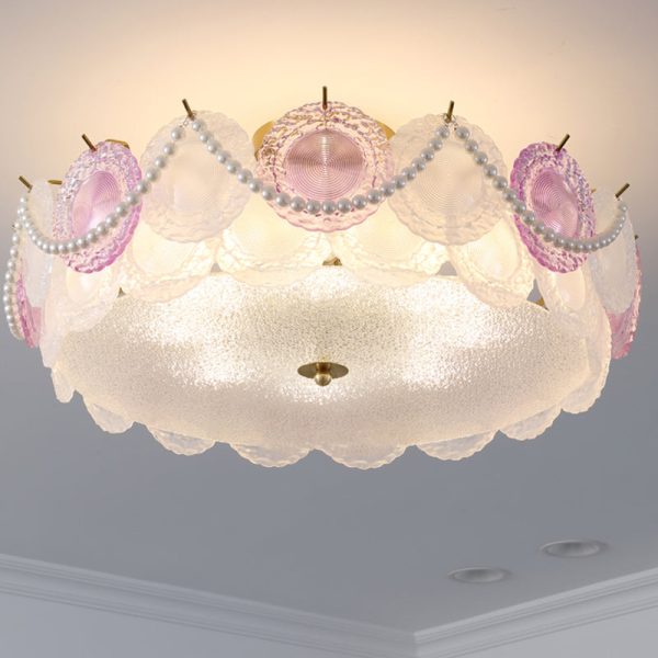 Contemporary Creative Kids Round Piece Pearl Hardware Glass 5/8 Light Semi-Flush Mount Ceiling Light For Bedroom - Image 11