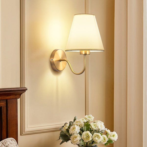 Contemporary Nordic Round Curved Rod Iron Fabric Shade 1-Light Wall Sconce Lamp For Living Room - Image 2