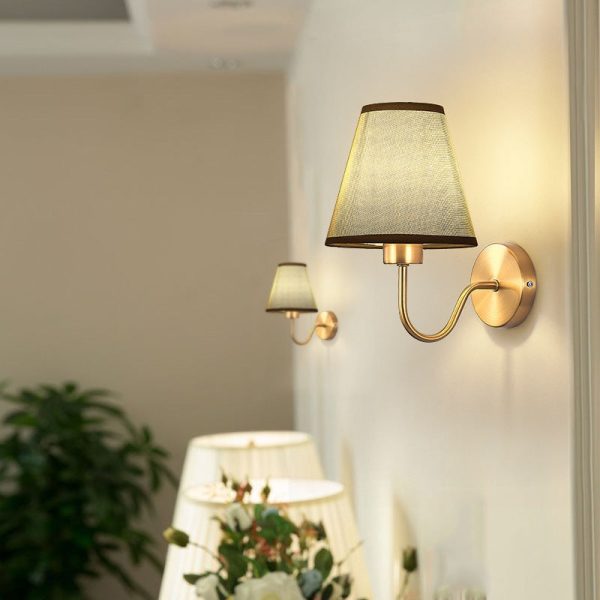 Contemporary Nordic Round Curved Rod Iron Fabric Shade 1-Light Wall Sconce Lamp For Living Room - Image 3