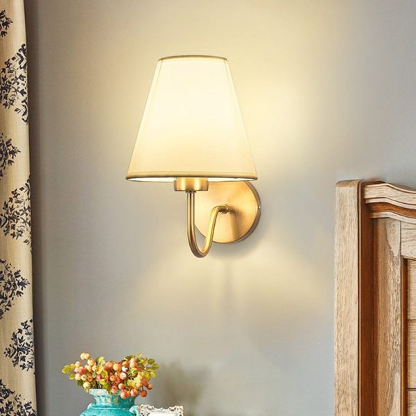 Contemporary Nordic Round Curved Rod Iron Fabric Shade 1-Light Wall Sconce Lamp For Living Room - Image 12