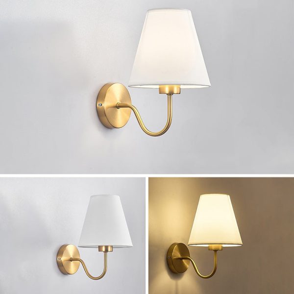 Contemporary Nordic Round Curved Rod Iron Fabric Shade 1-Light Wall Sconce Lamp For Living Room - Image 8