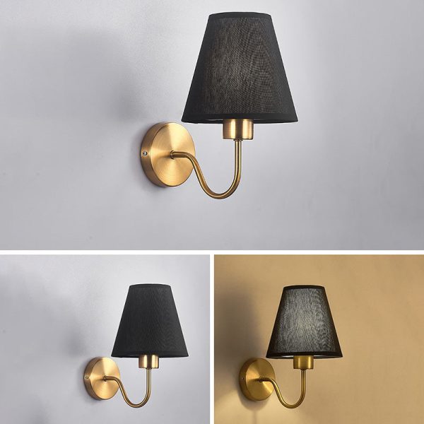 Contemporary Nordic Round Curved Rod Iron Fabric Shade 1-Light Wall Sconce Lamp For Living Room - Image 9