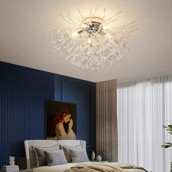Contemporary Creative Branch Round Dandelion Shape Iron Crystal 4/5/6/8 Light Semi-Flush Mount Ceiling Light For Living Room - Image 8