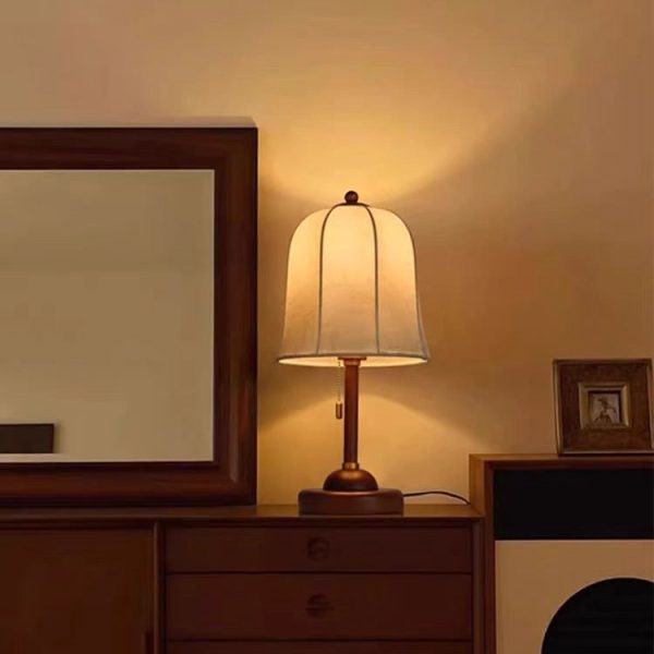 Traditional French Dome Solid Wood Base Flower Patterned Fabric 1-Light Table Lamp For Bedroom - Image 2