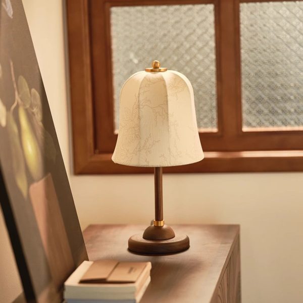 Traditional French Dome Solid Wood Base Flower Patterned Fabric 1-Light Table Lamp For Bedroom - Image 7