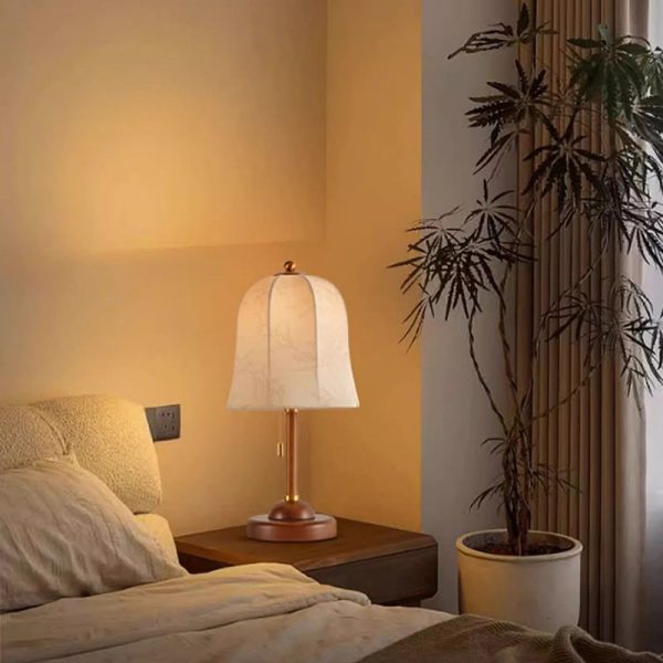 Traditional French Dome Solid Wood Base Flower Patterned Fabric 1-Light Table Lamp For Bedroom - Image 8