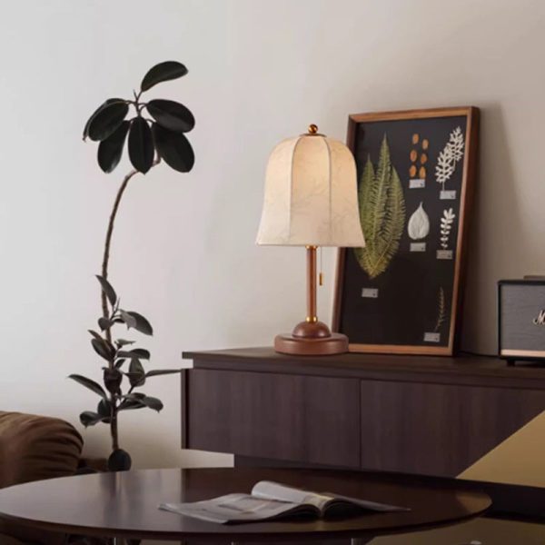 Traditional French Dome Solid Wood Base Flower Patterned Fabric 1-Light Table Lamp For Bedroom - Image 9