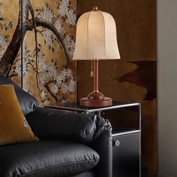 Traditional French Dome Solid Wood Base Flower Patterned Fabric 1-Light Table Lamp For Bedroom - Image 3