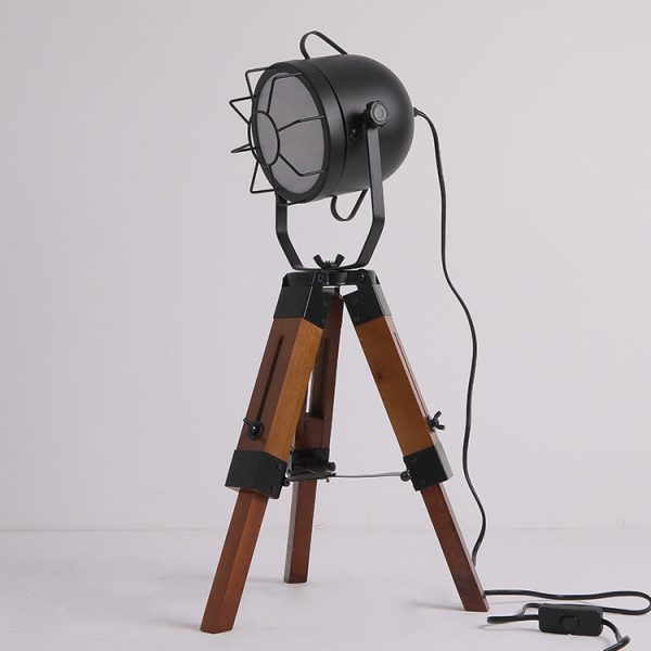 Traditional Vintage Tripod Base Cylinder Iron Wood 1-Light Table Lamp For Bedroom - Image 9