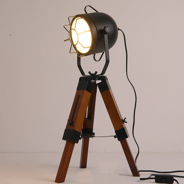 Traditional Vintage Tripod Base Cylinder Iron Wood 1-Light Table Lamp For Bedroom - Image 10