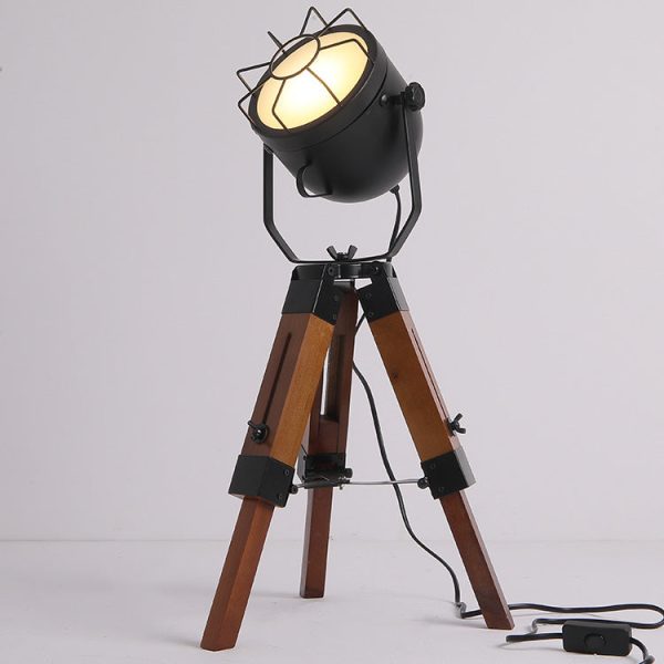 Traditional Vintage Tripod Base Cylinder Iron Wood 1-Light Table Lamp For Bedroom - Image 11