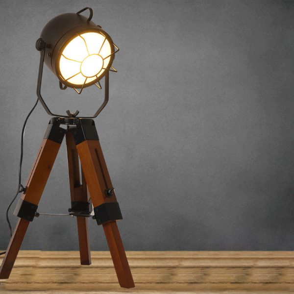 Traditional Vintage Tripod Base Cylinder Iron Wood 1-Light Table Lamp For Bedroom - Image 12